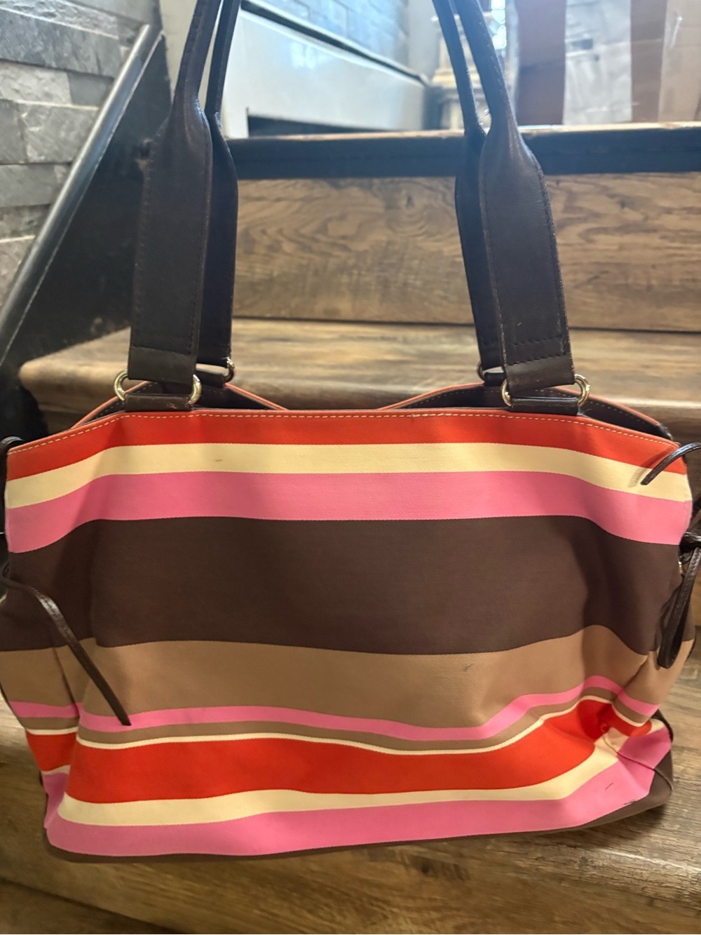 kate spade Striped Tote in Brown, Pink & Red - Picture 2 of 8